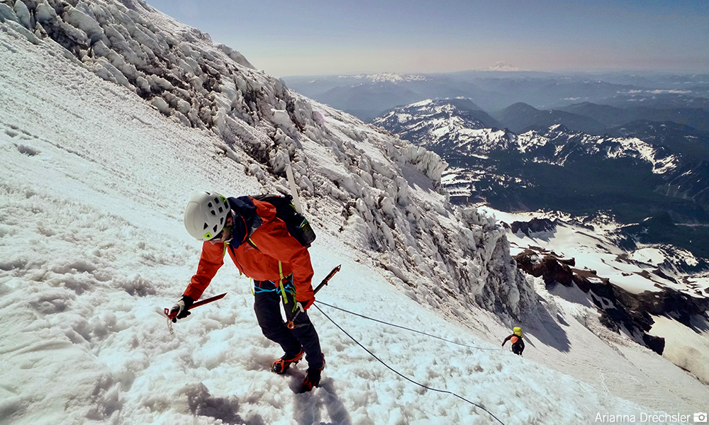 Climber in the Kautz Ice Chute.